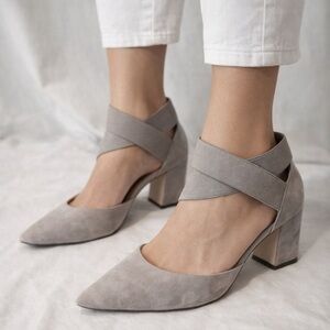 Franco Sarto Gray Suede Block Heel Pumps